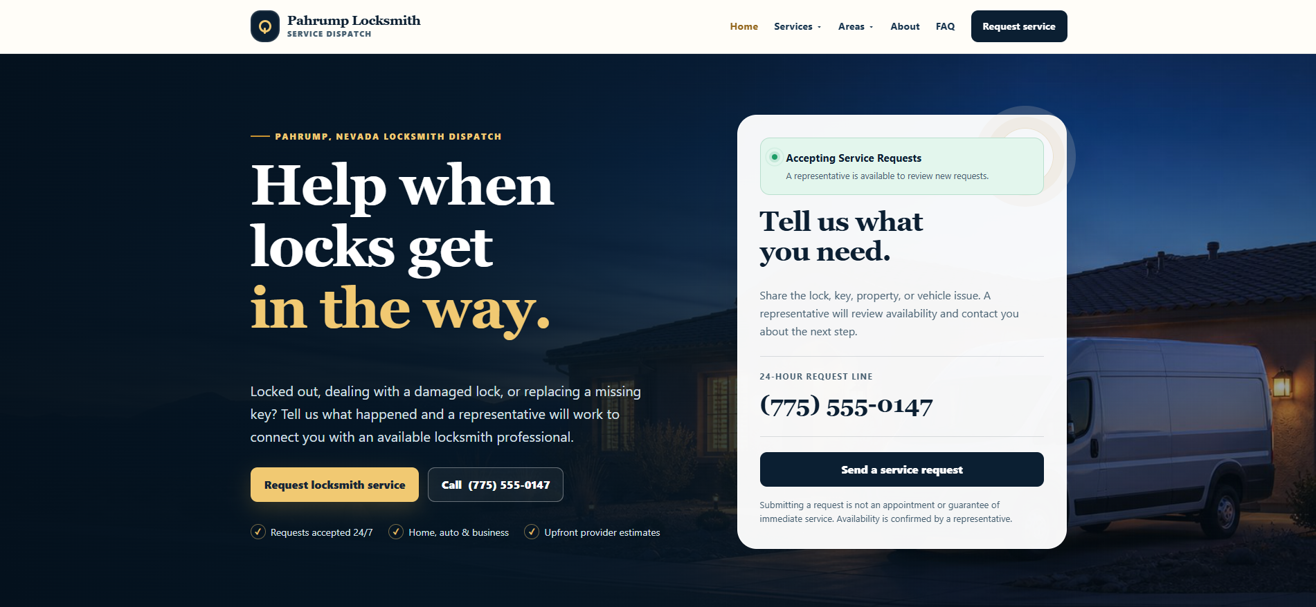 Full desktop homepage preview of the Pahrump Locksmith website