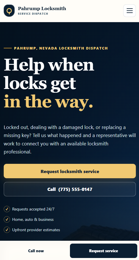 Mobile homepage design for the Pahrump Locksmith website